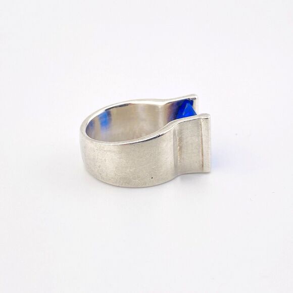 Massive Faceted Sapphire Blue CZ Sterling Ring Tension Set Stone by Quinn Sz 8.5 - Picture 8 of 12